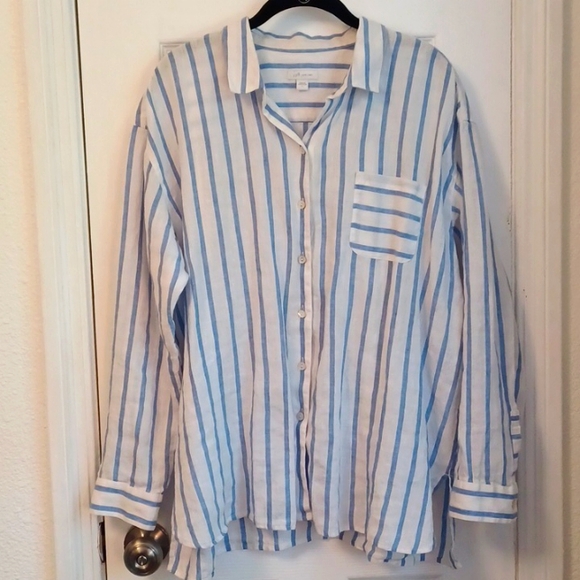 J. Jill Love Linen blue and white striped blouse, size large - Picture 9 of 11